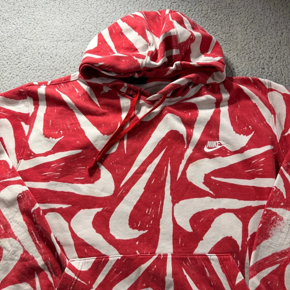 Nike Sportswear Club Fleece Hoodie Red White All Over Swoosh XXL CK2230-657